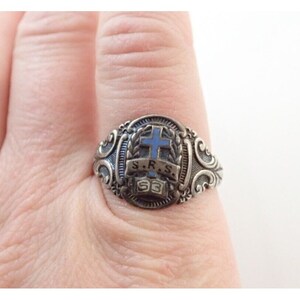 1953 St. Saint Catholic Class School Enamel Cross Repousse Sterling Ring Sz 12