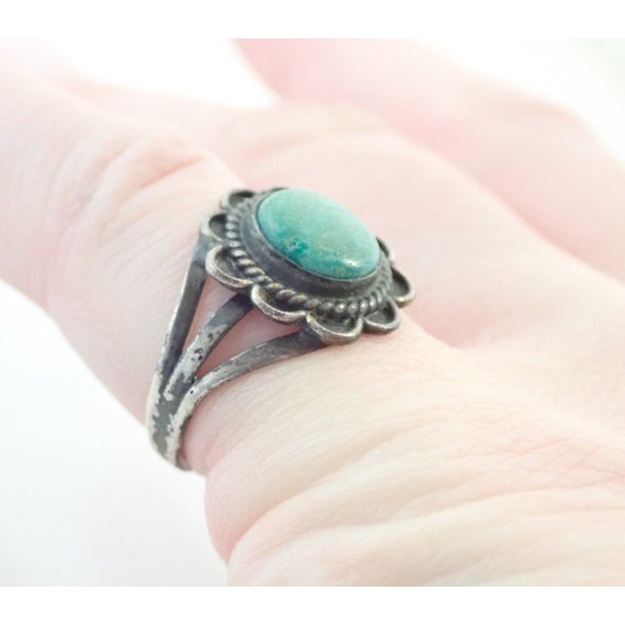 Vintage Navajo Green Turquoise Sterling Silver Ri… - image 7
