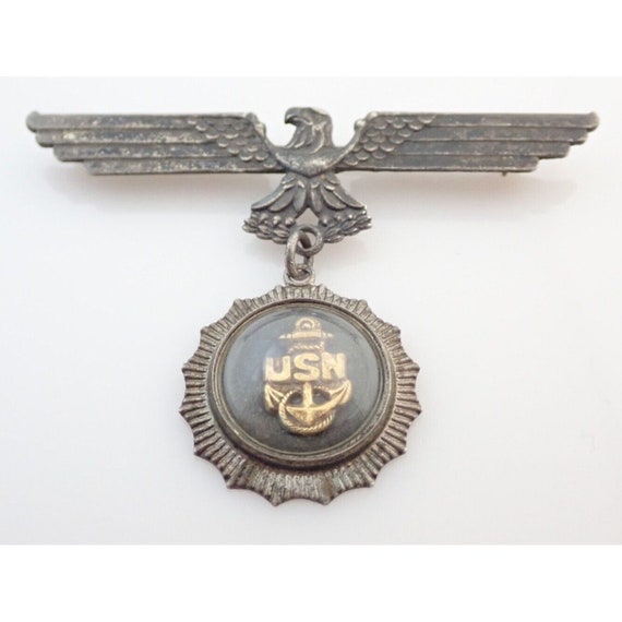 WWII Military USN NAVY Eagle Sterling Silver Swee… - image 1