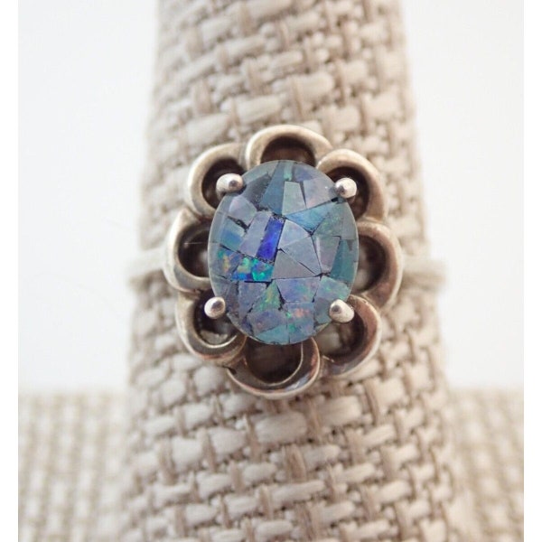 vintage NF Designer Opal Mosaic Estate Bague en argent sterling Sz 9