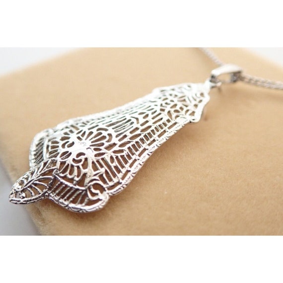 Vintage Sterling Silver 1.5" Filigree Pendant Nec… - image 3