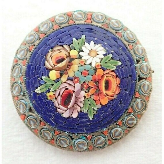Lot De Broches Décoratives Fleurs En Micro Mosaïques - Italie, XIXème Siècle, Occasion