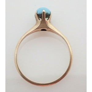 10k Solid Yellow Gold Antique Turquoise Glass High Profile Claw Mount Ring 6.5