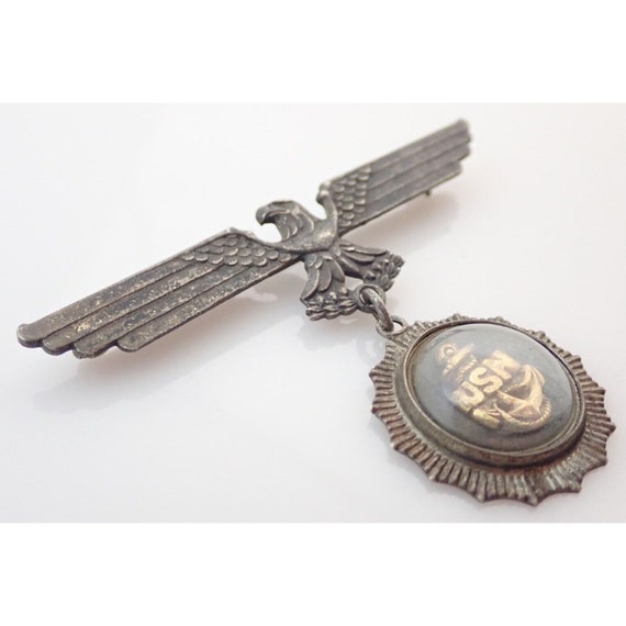 WWII Military USN NAVY Eagle Sterling Silver Swee… - image 2