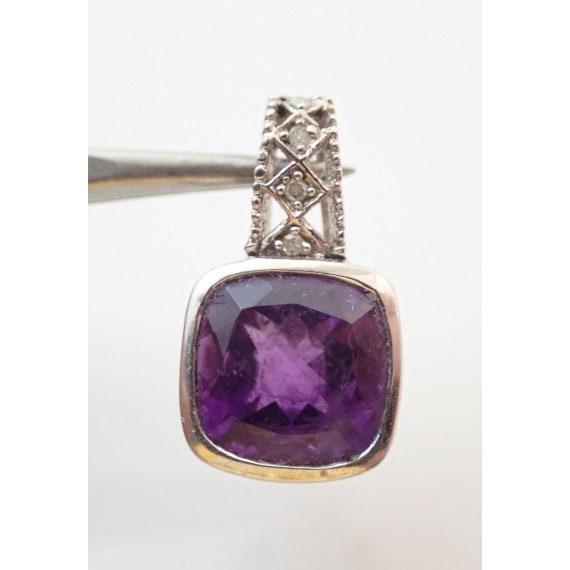 10k Solid White Gold Amethyst & Diamond Necklace … - image 2