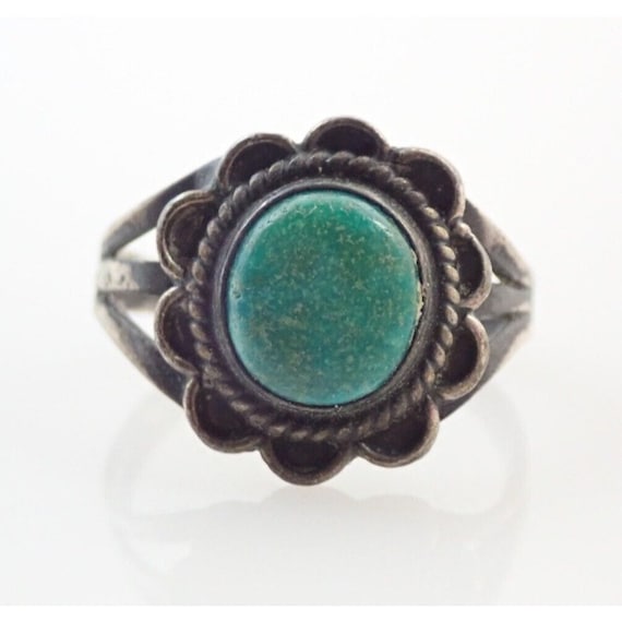 Vintage Navajo Green Turquoise Sterling Silver Ri… - image 1