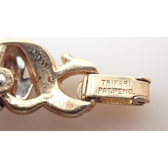 Vintage Trifari Signed Pat Pend Rhinestone Two Tone 6 Link 7 25 Bracelet - UK
