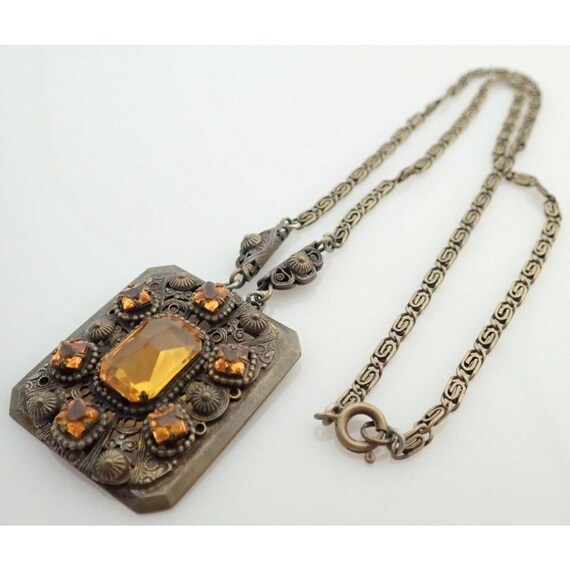 Antique Citrine Amber Colored Glass Filigree Pate… - image 4