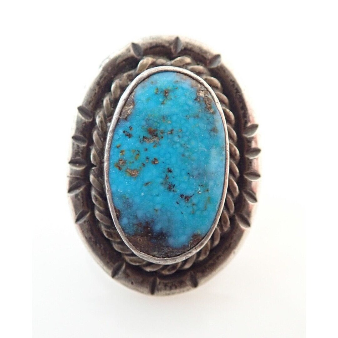 Vintage Navajo Signed A Turquoise 1.25" Sterling Silver Ring Sz 9.75 - Etsy