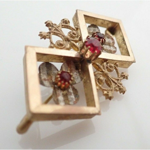 Antique Victorian Red Jeweled Rhinestone Gold Fil… - image 2