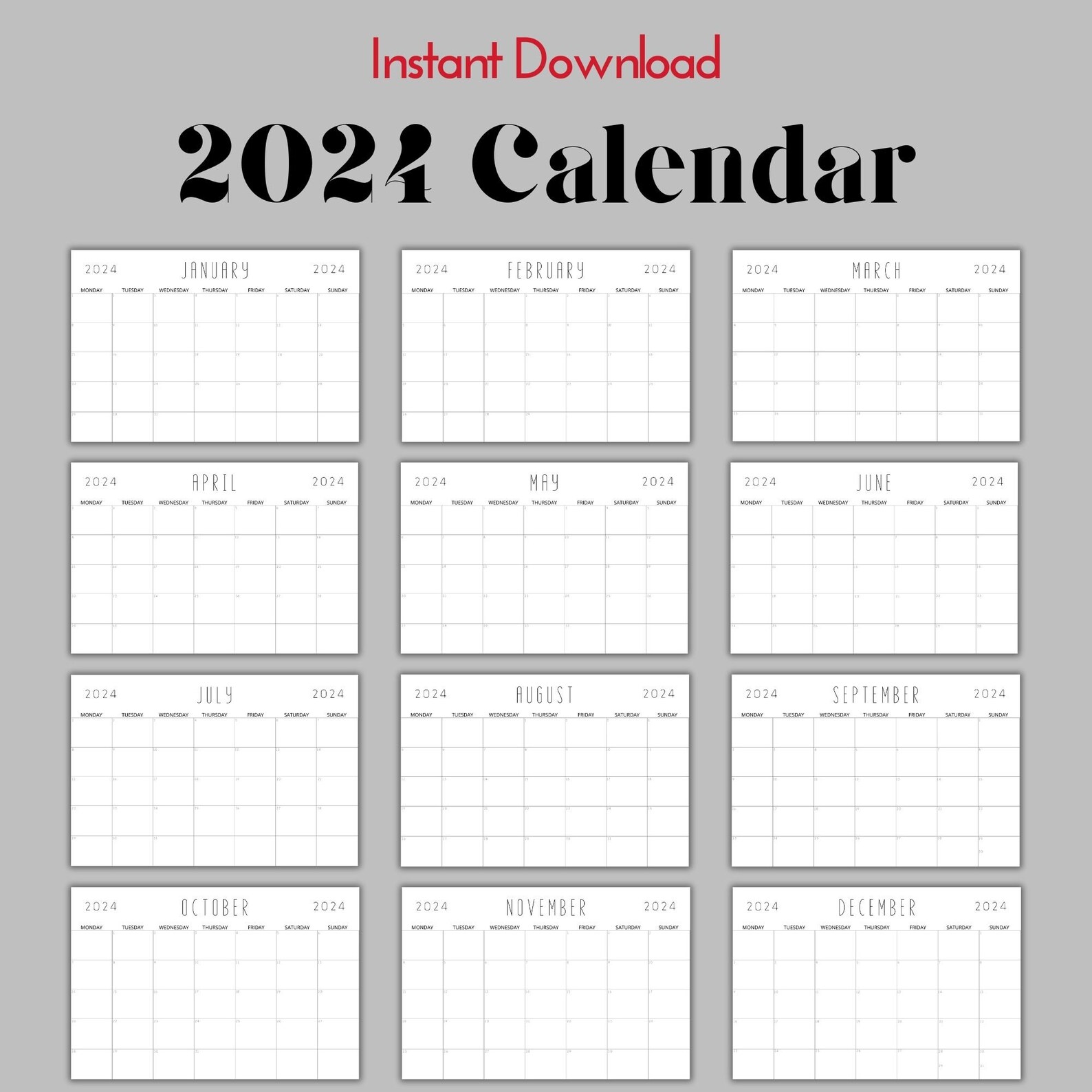 2024 Calendar 2024 Monthly Landscape Calendar, 2024 Elegant Monthly ...
