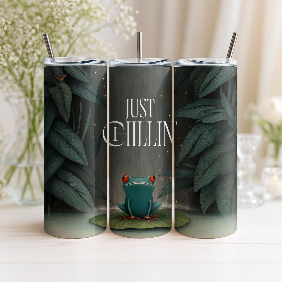 Just Chillin Frog Tumbler Wrap, 20oz Skinny Tumbler Sublimation Design ...