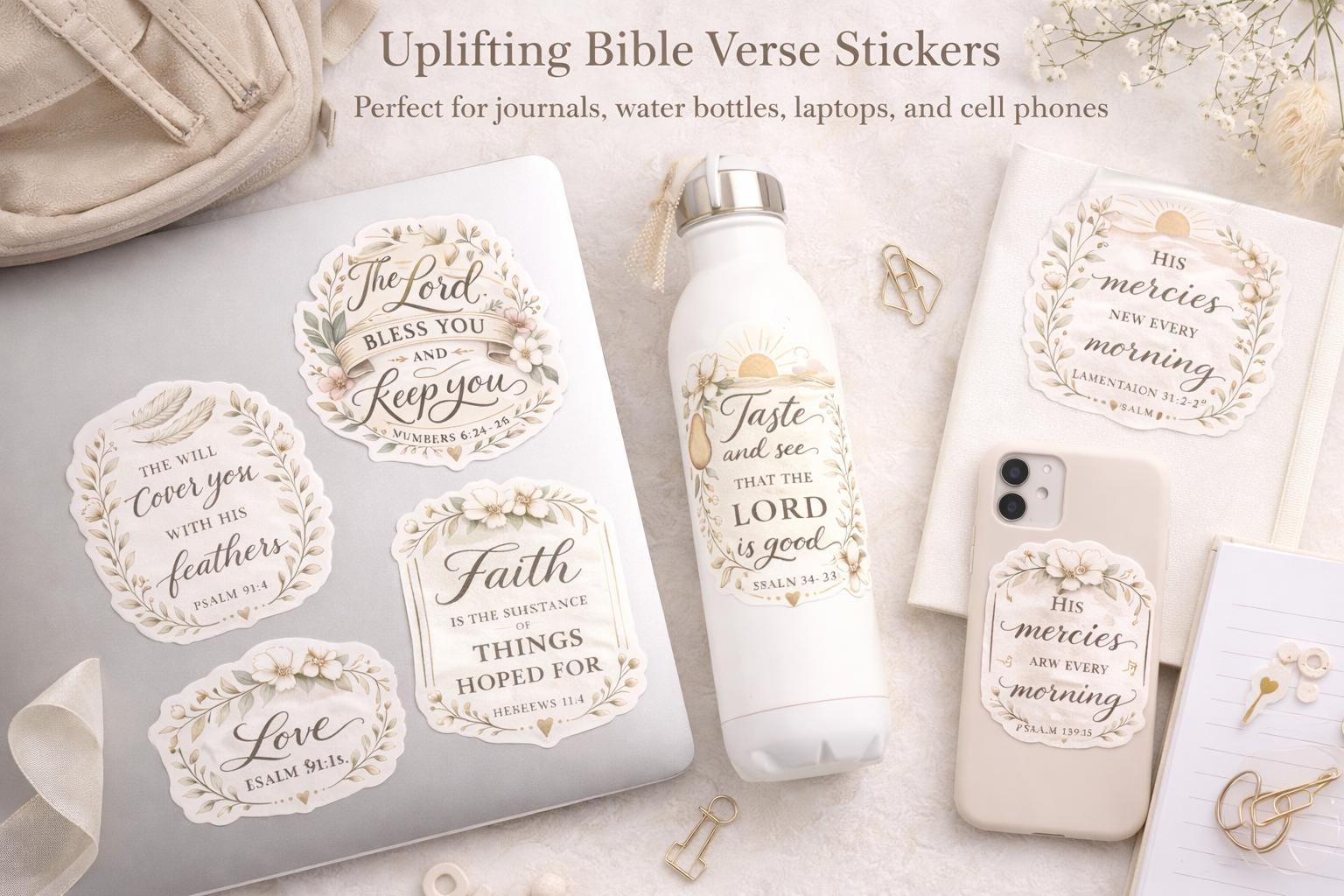 Elegant Bible Verse Sticker Pack (10) – Christian Floral Scripture ...