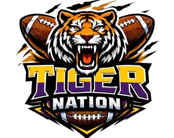 Tiger Nation PNG | Tiger Football Mascot  | Purple Gold School Spirit | Game Day