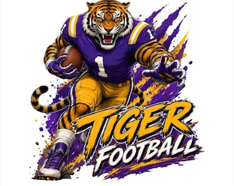 Imagen PNG de Tigre de Fútbol, Mascota Morada y Dorada, Tigre Feroz, Diseño de Fútbol, Descarga Digital