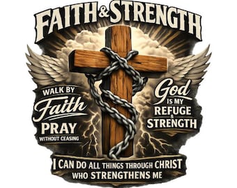 Faith & Strength Cross Design PNG – Christian Affirmation