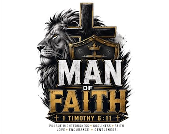 Man of Faith Lion Cross PNG, Christian DTF Design (Digital Download)