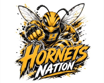 Hornets Nation DTF PNG, Hornet Mascot T-Shirt Design, School Spirit Digital Download