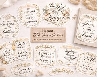 Elegant Bible Verse Sticker Pack (10) – Christian Floral Scripture Stickers – Faith Inspired Waterproof Stickers