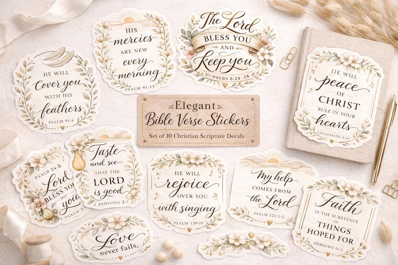 Elegant Bible Verse Sticker Pack (10) – Christian Floral Scripture ...