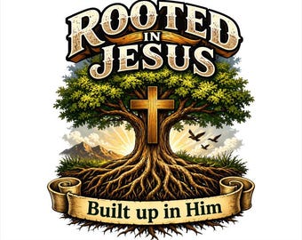 Christian Tree Cross PNG, Rooted in Jesus Shirt Design, Faith Apparel