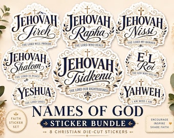 Names of God Sticker Bundle | Christian Die-Cut Faith Decals (8 Stickers)