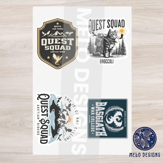 Onyx Storm Stickers Quest Squad Fourth Wing bookish merch Xaden Riorson Violet Broccoli Dragon Rider laptop decal Basgaith War College badge