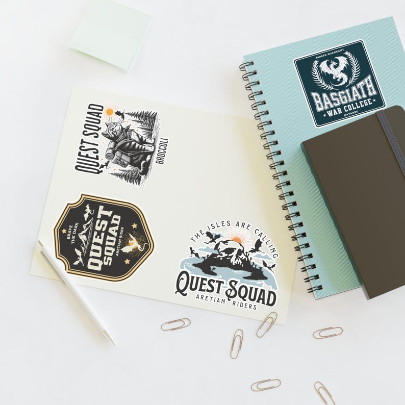 Onyx Storm Stickers Quest Squad Fourth Wing bookish merch Xaden Riorson Violet Broccoli Dragon Rider laptop decal Basgaith War College badge image 7