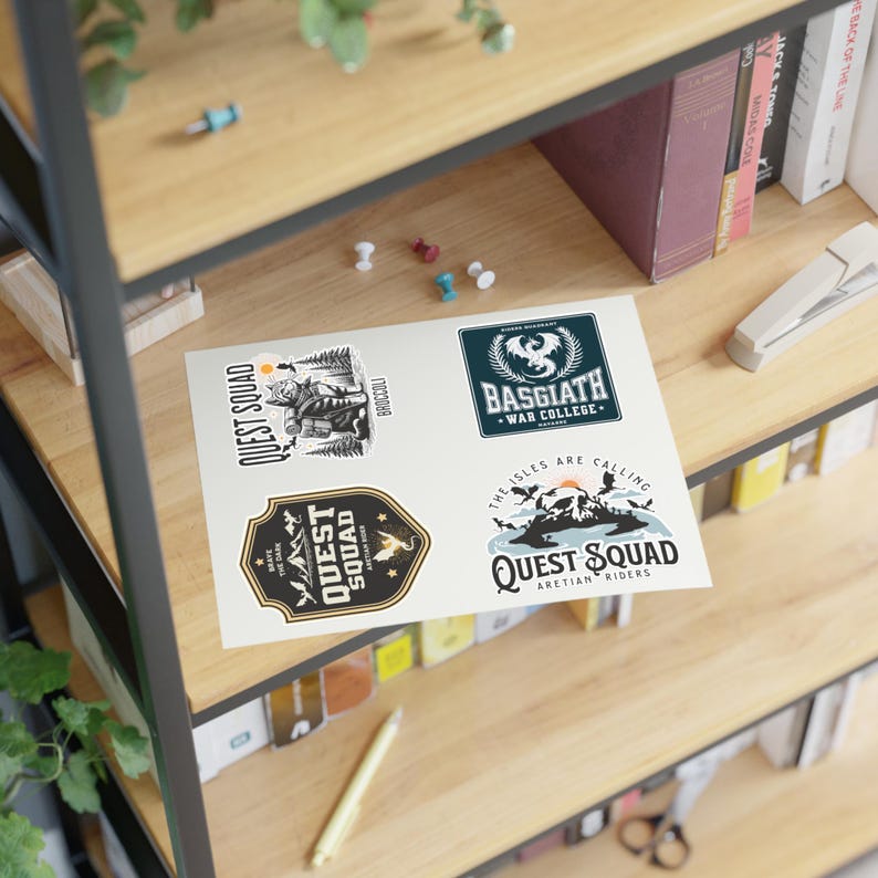 Onyx Storm Stickers Quest Squad Fourth Wing bookish merch Xaden Riorson Violet Broccoli Dragon Rider laptop decal Basgaith War College badge 11" × 8.5"