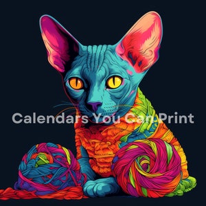 Printable Hairless Cat Calendar - Digital Download (No year or dates - you fill in)