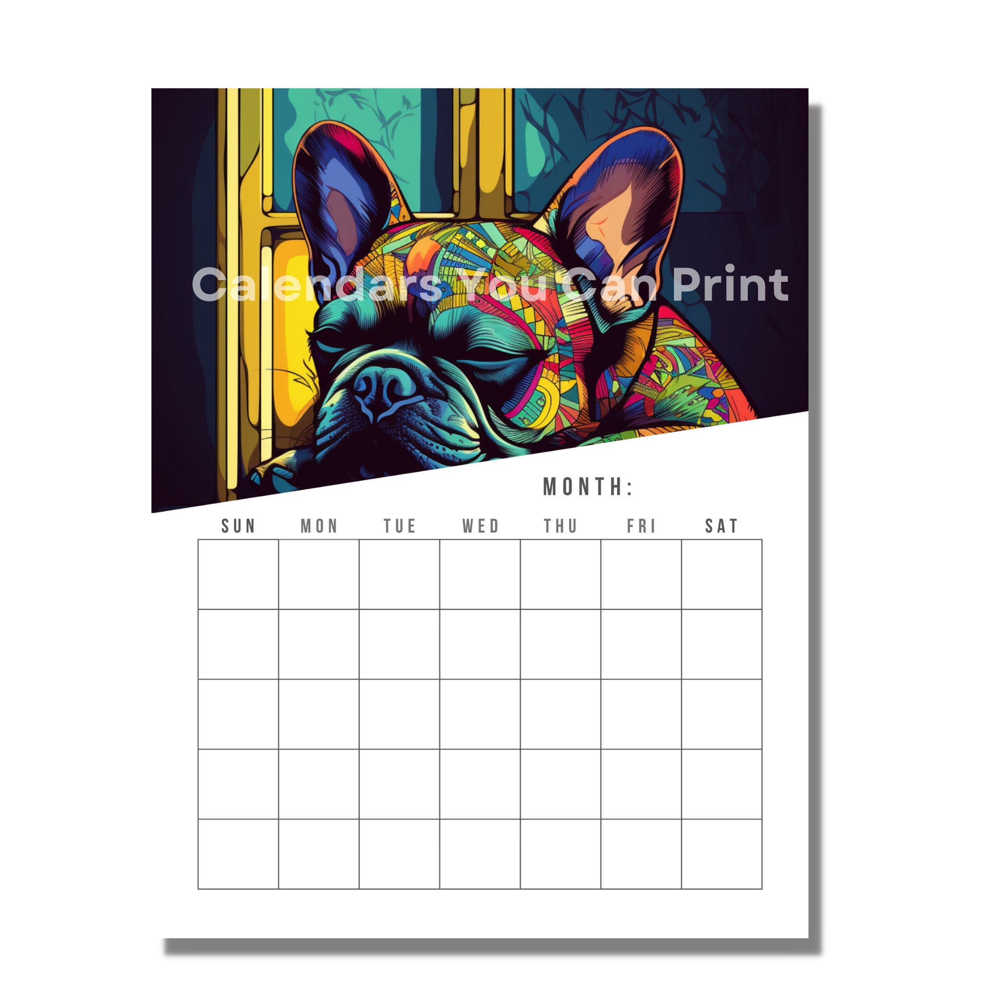 Printable Frenchie Calendar Digital Download no Year or Dates You Fill