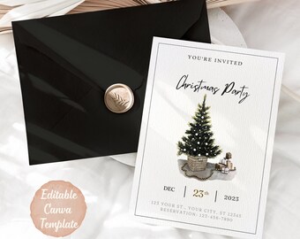 Minimalist Christmas Party Invitation: Editable Holiday Invite (Canva Template)