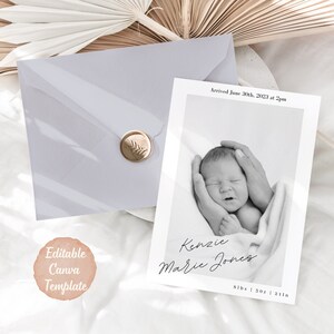 Modèle de faire-part de naissance numérique minimaliste | Carte photo modifiable pour nouveau-né à téléchargement immédiat | TÉLÉCHARGEMENT IMMÉDIAT