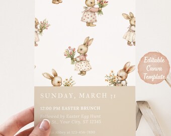 Digital Vintage Bunny Brunch Invitation | Printable Easter Egg Hunt Invite | Vintage Easter Brunch Invite | Easter Bunny Invitation