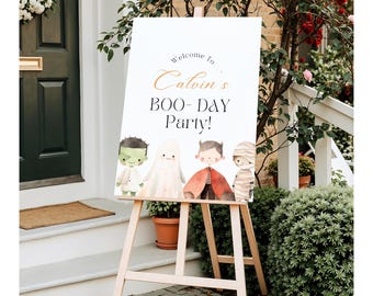 Halloween Birthday Welcome Sign: Spooky One, Ghost & Pumpkin (Canva Template) (Digital Download