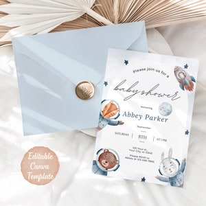 Anpassbare Wald Weltraum Babyparty | Wald Astronaut, Sterne und Planeten, Weltraum, Galaxie Babyparty | SOFORTIGER DOWNLOAD