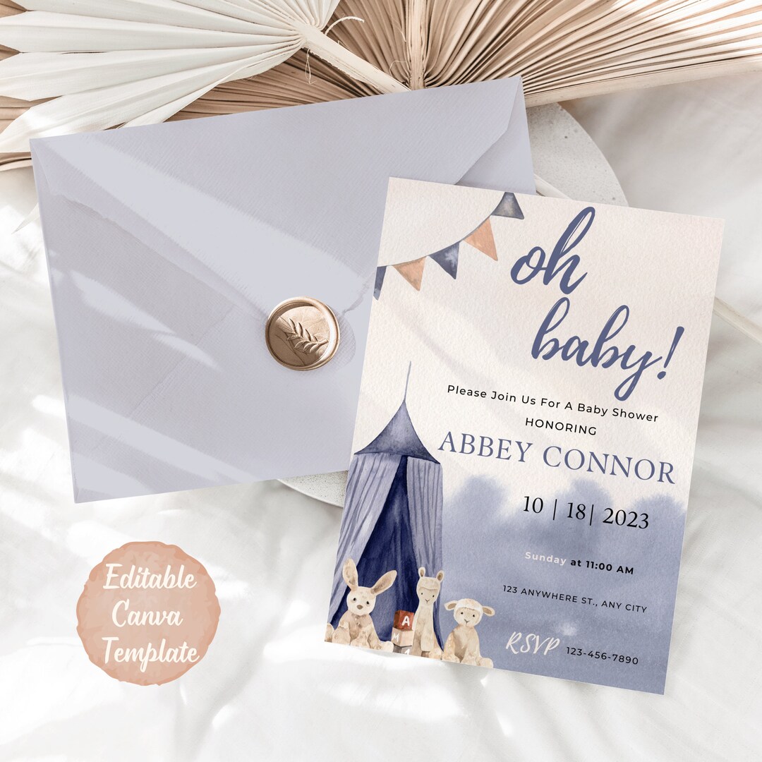 Digital Boho Boy Baby Shower Invitation Boy Baby Shower Invitation