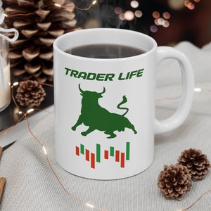 Trader Life Coffee Cup Stock Market Coffee Mug Day Trader Themed Pattern Investor Gift For Stock Trader Wall Street Mug Investor Office Gift
