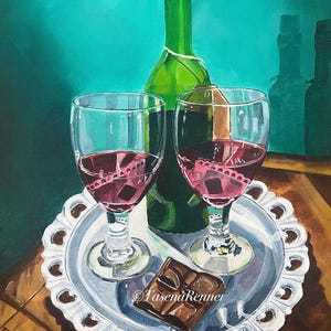 Wine and Chocolate Painting: Elegant Dining Room Art