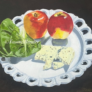 Milk Glass Art| Wall and Kitchen Art| Food Art| Original Still Life Painting