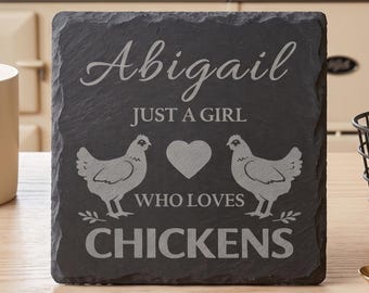 Posavasos de pizarra personalizado para amantes de las gallinas