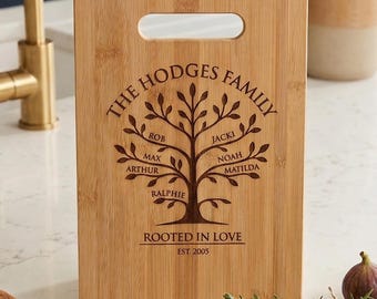 Tabla de cortar con árbol genealógico personalizado / Recuerdo de cocina grabado a medida / Regalo de aniversario