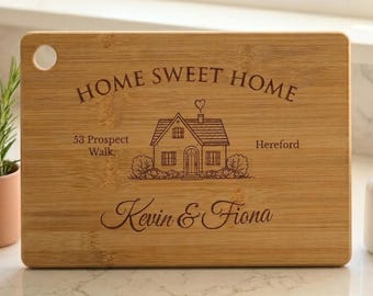 Tabla de cortar personalizada con dirección del domicilio, regalo de inauguración de casa o de boda grabado a medida