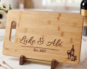 Tabla de cortar personalizada para parejas – Nombres y fecha grabados – Regalo de boda/aniversario