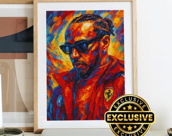 Lewis Hamilton Ferrari F1 - Retrato estilo Pop Art con técnica impasto – Impresión A4 de 180 g/m²