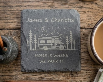 Regalo personalizado para autocaravanas: posavasos de pizarra - Regalo personalizado para autocaravanas