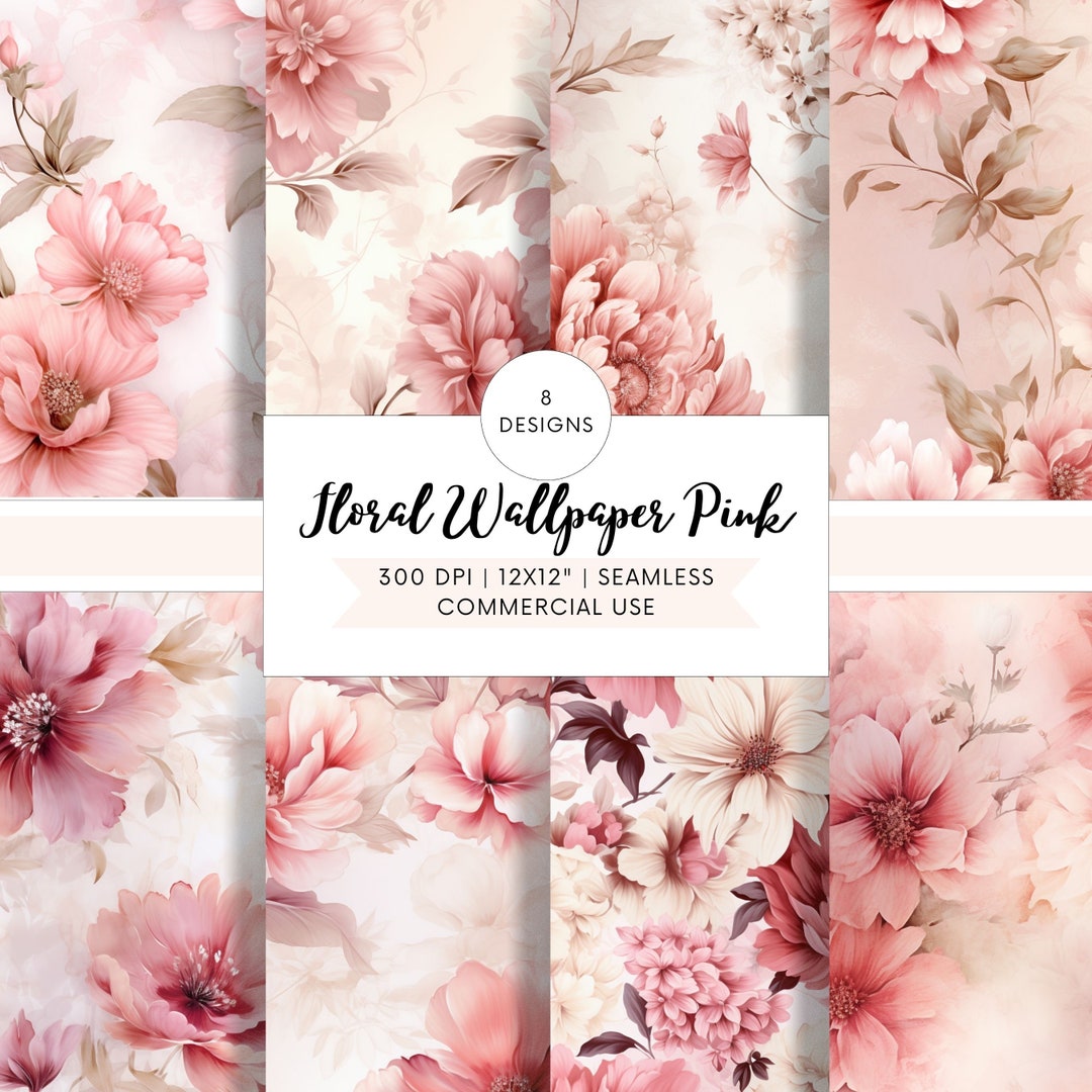 SEAMLESS PATTERN 8 Digital Papers - Pink Translucent Floral Shabby Chic ...