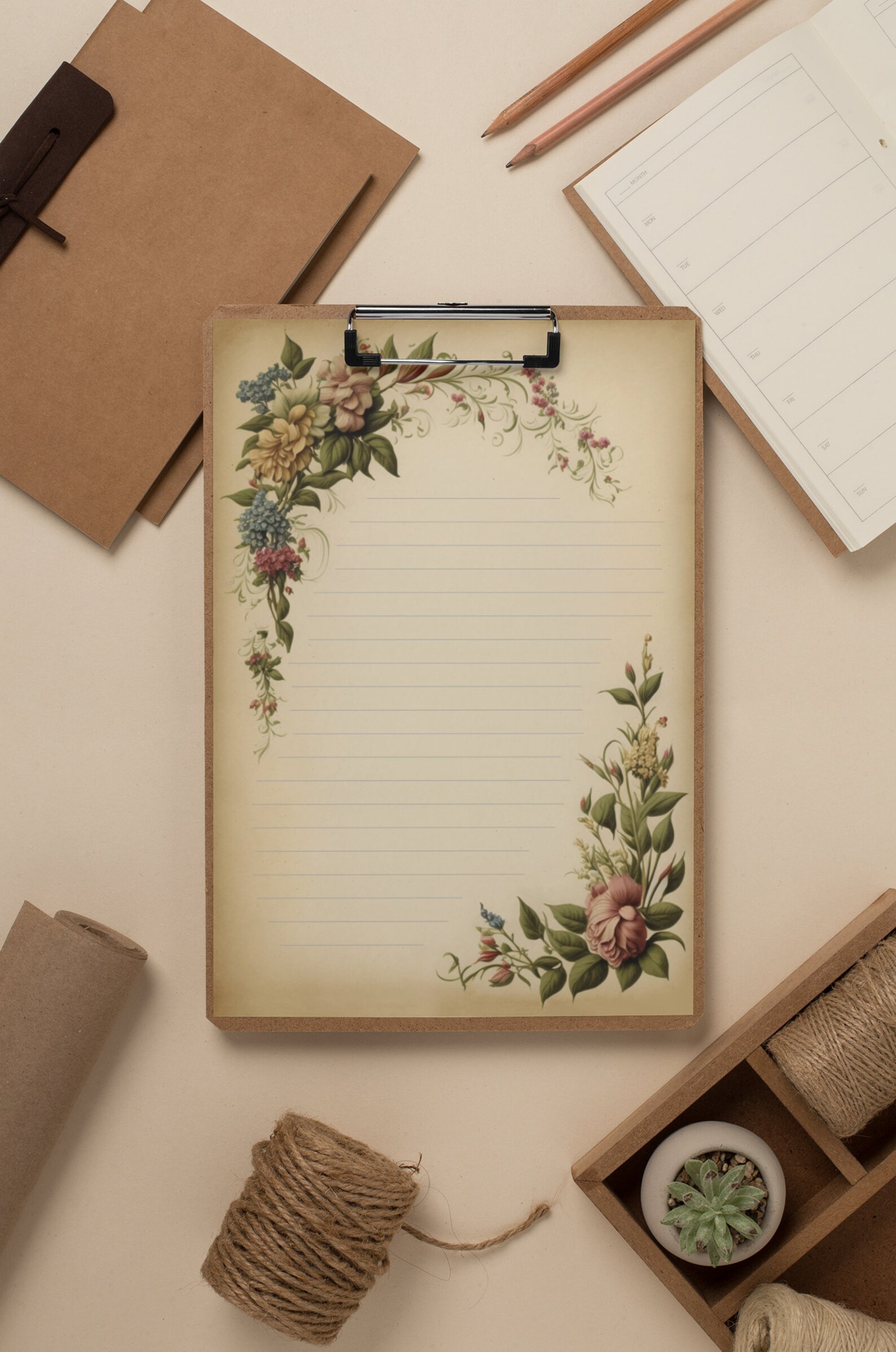 Scrap File With Ruled Pages Printable Stationery Papers, Digital Download Vintage Style A4 & US ...