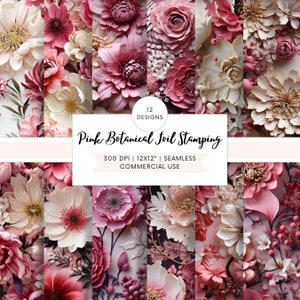 PADRÃO SEM EMENDA 12 papéis digitais - páginas para impressão botânica Boho, padrão floral 3D bege rosa repetível para uso comercial, 12 x 12 pol.