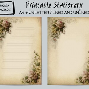 DESCARGA INSTANTE Paquete de papel estacionario, hojas digitales imprimibles, estilo vintage A4 y carta de EE. UU., forrado y sin forro, página de libro de chatarra del planificador